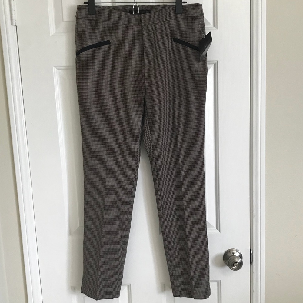 Zara houndstooth ankle pants with navy trim